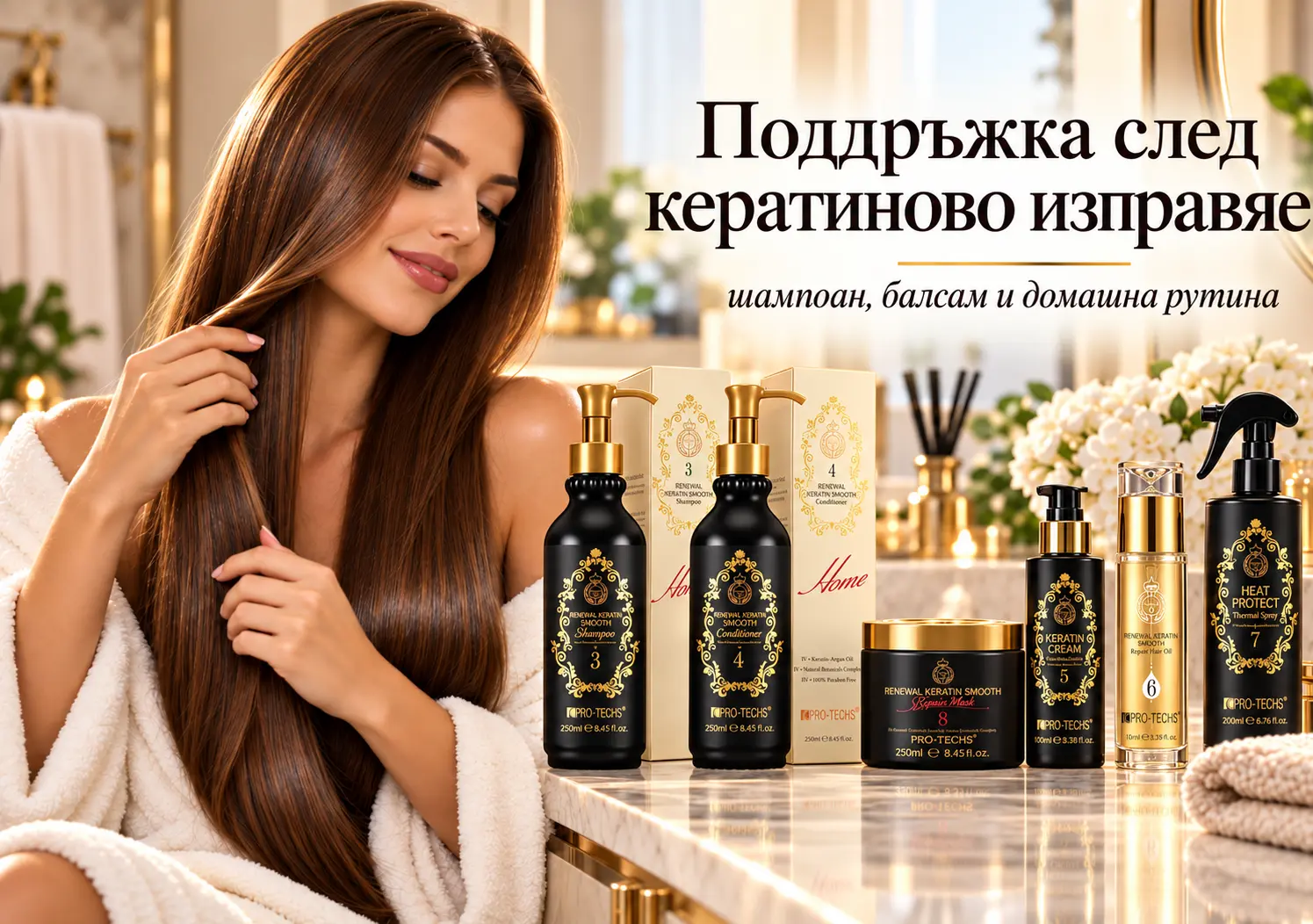 Поддръжка след кератиново изправяне с продукти PRO-TECHS Keratin 0+